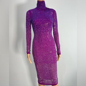 Purple Rhinestone Midi Dress